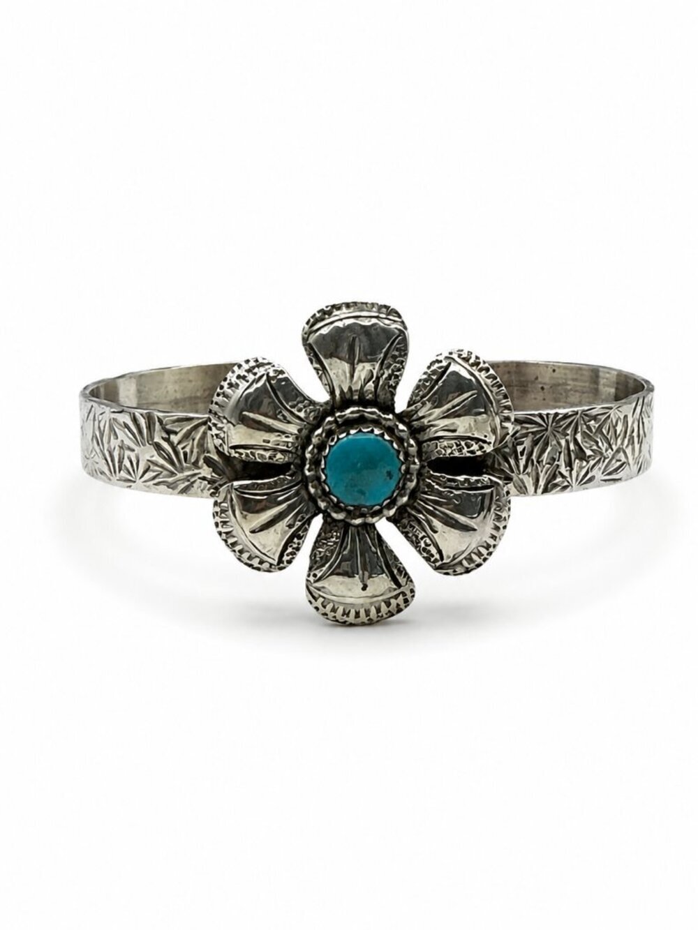 Navajo Karlene Goodluck Sterling Turquoise Flower Cuff Bracelet 6.5